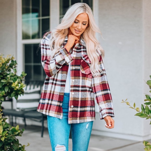 GEOMETRIC Plaid Print Pocketed Shirt - Picture 1 of 3